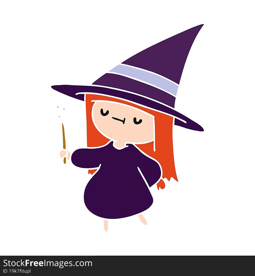 cartoon of a cute kawaii witch girl