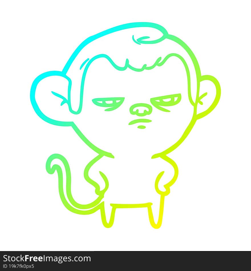 cold gradient line drawing of a cartoon monkey