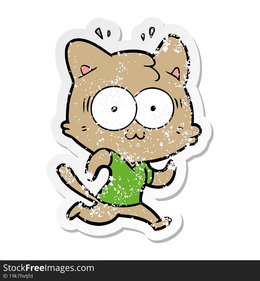 distressed sticker of a cartoon surprised cat running