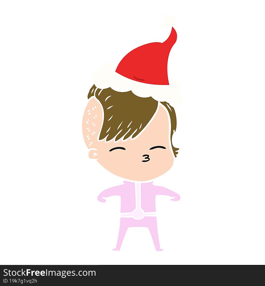 flat color illustration of a girl wearing futuristic clothes wearing santa hat