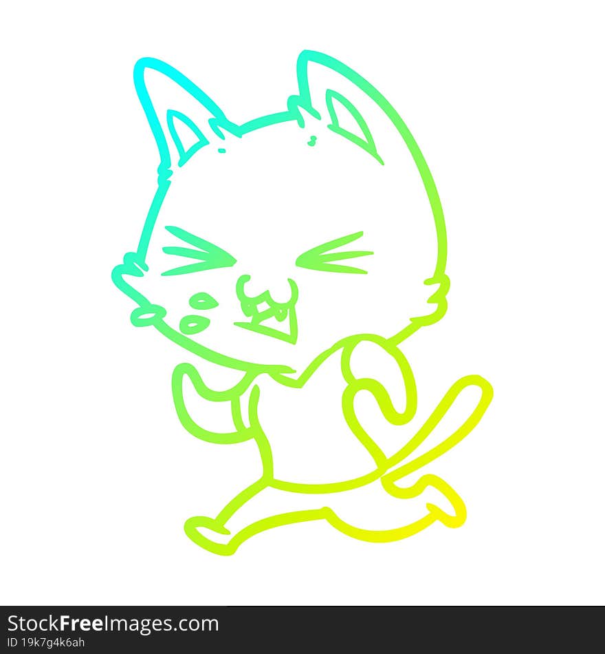 Cold Gradient Line Drawing Cartoon Running Cat Hissing