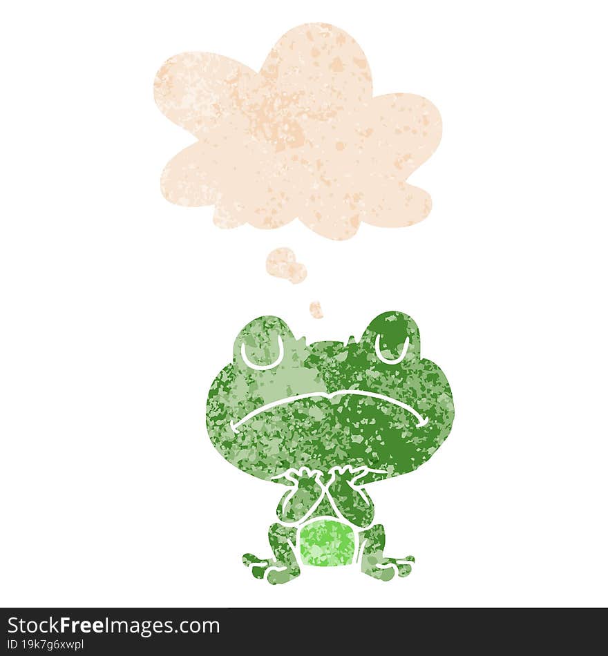 cartoon frog with thought bubble in grunge distressed retro textured style. cartoon frog with thought bubble in grunge distressed retro textured style