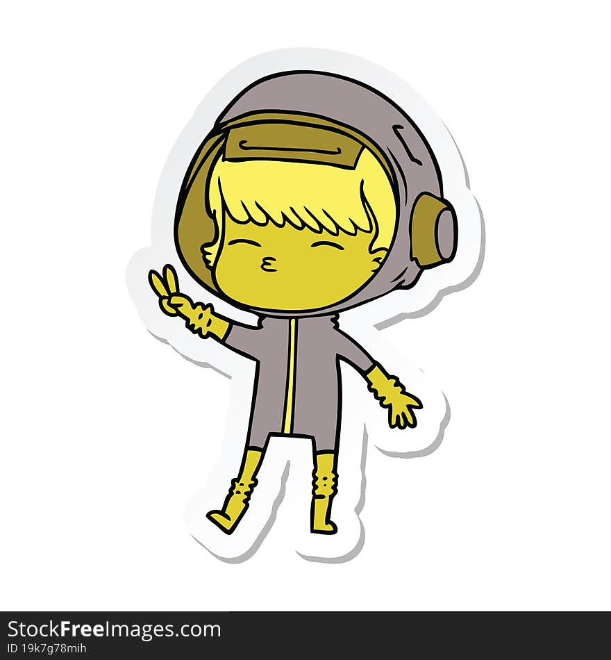 sticker of a cartoon spacegirl making peace sign