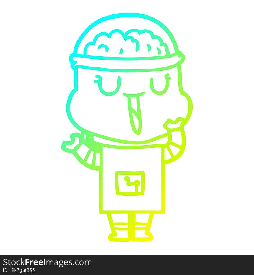 Cold Gradient Line Drawing Happy Cartoon Robot