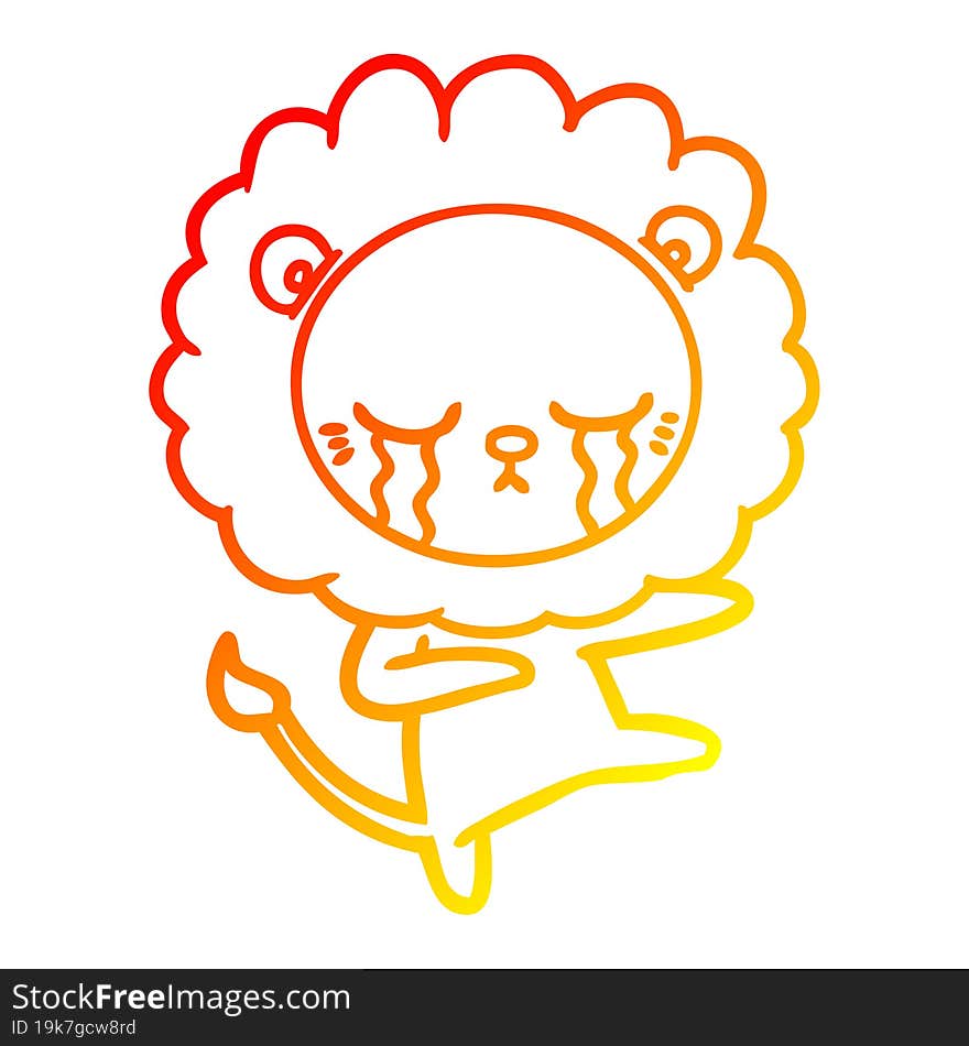 warm gradient line drawing of a crying cartoon lion