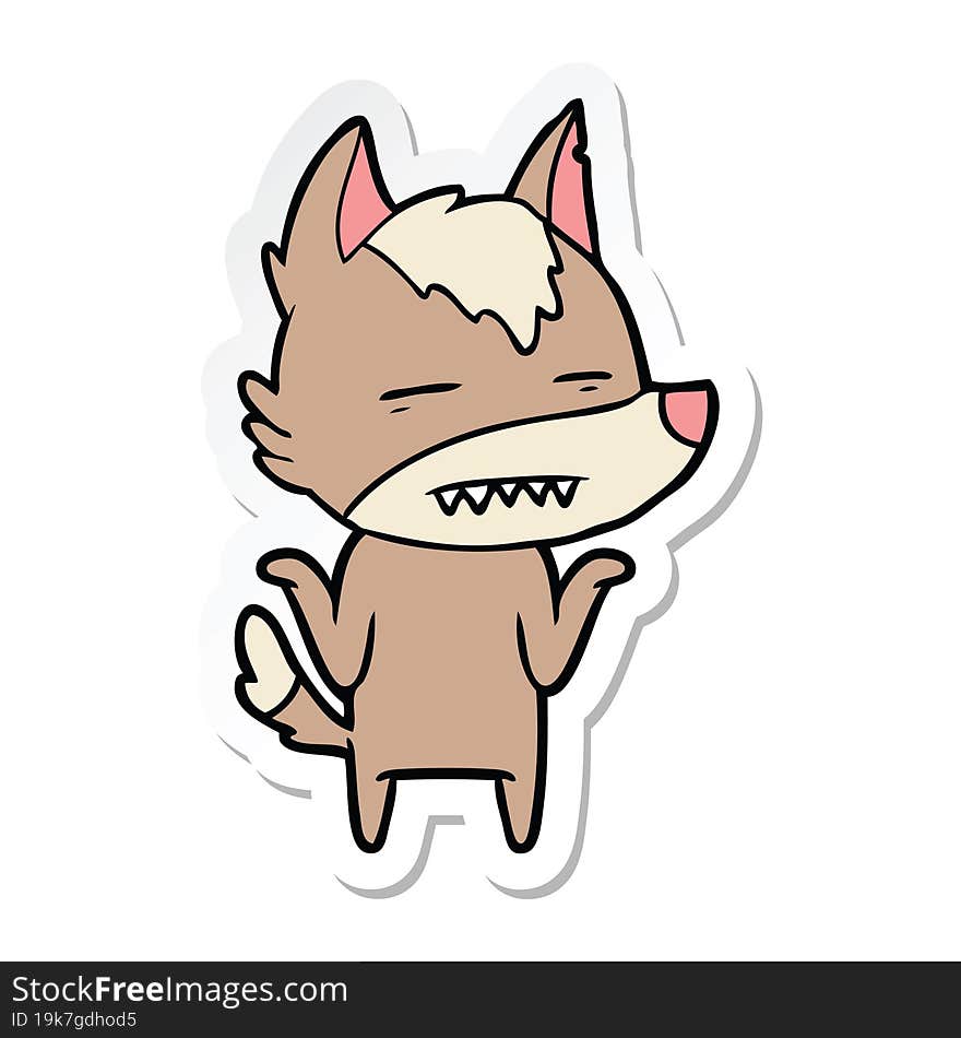 sticker of a cartoon wolf showing teeth