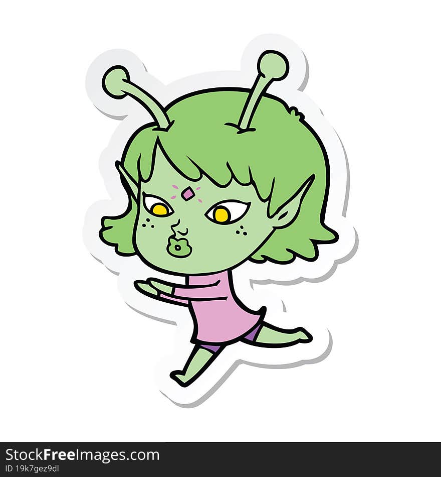 sticker of a pretty cartoon alien girl