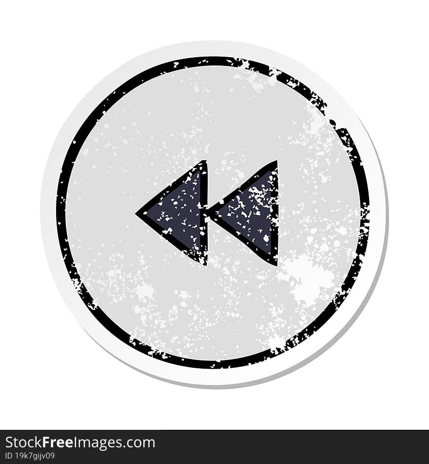 distressed sticker of a cute cartoon rewind button