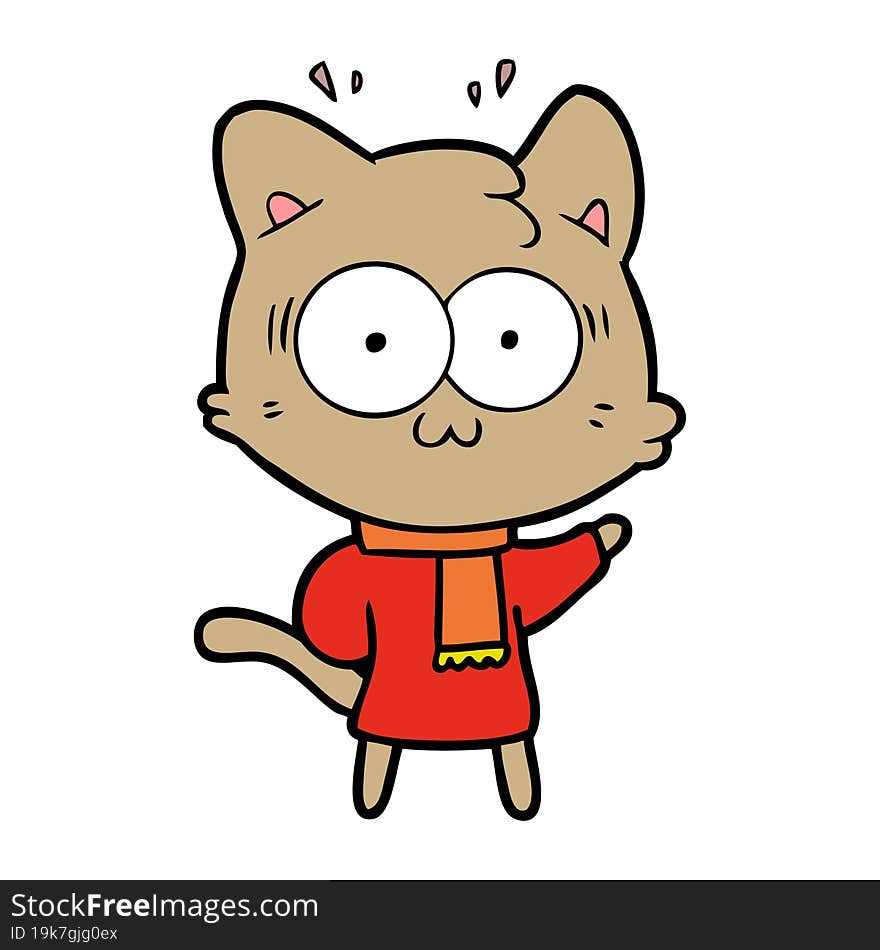 cartoon surprised cat wearing warm winter clothes. cartoon surprised cat wearing warm winter clothes