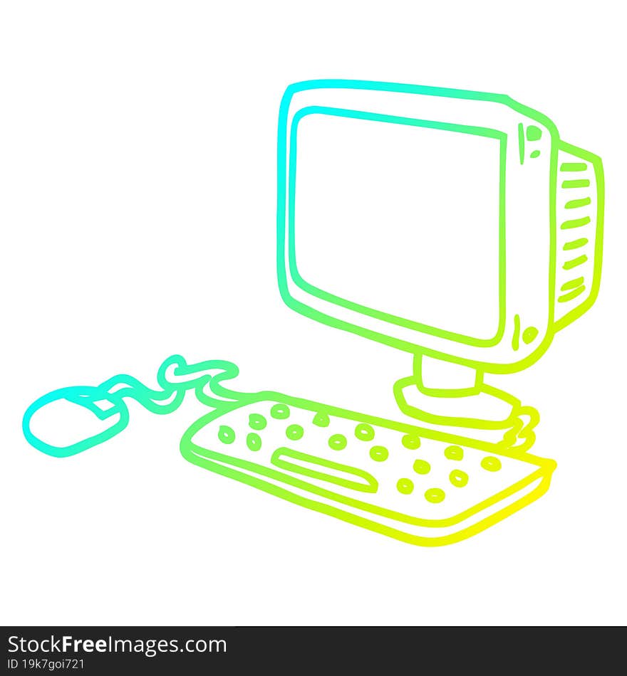 cold gradient line drawing cartoon office computer