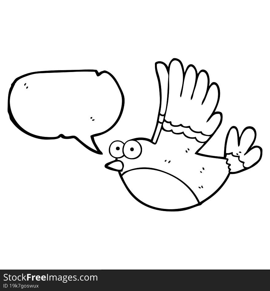 freehand drawn speech bubble cartoon flying bird