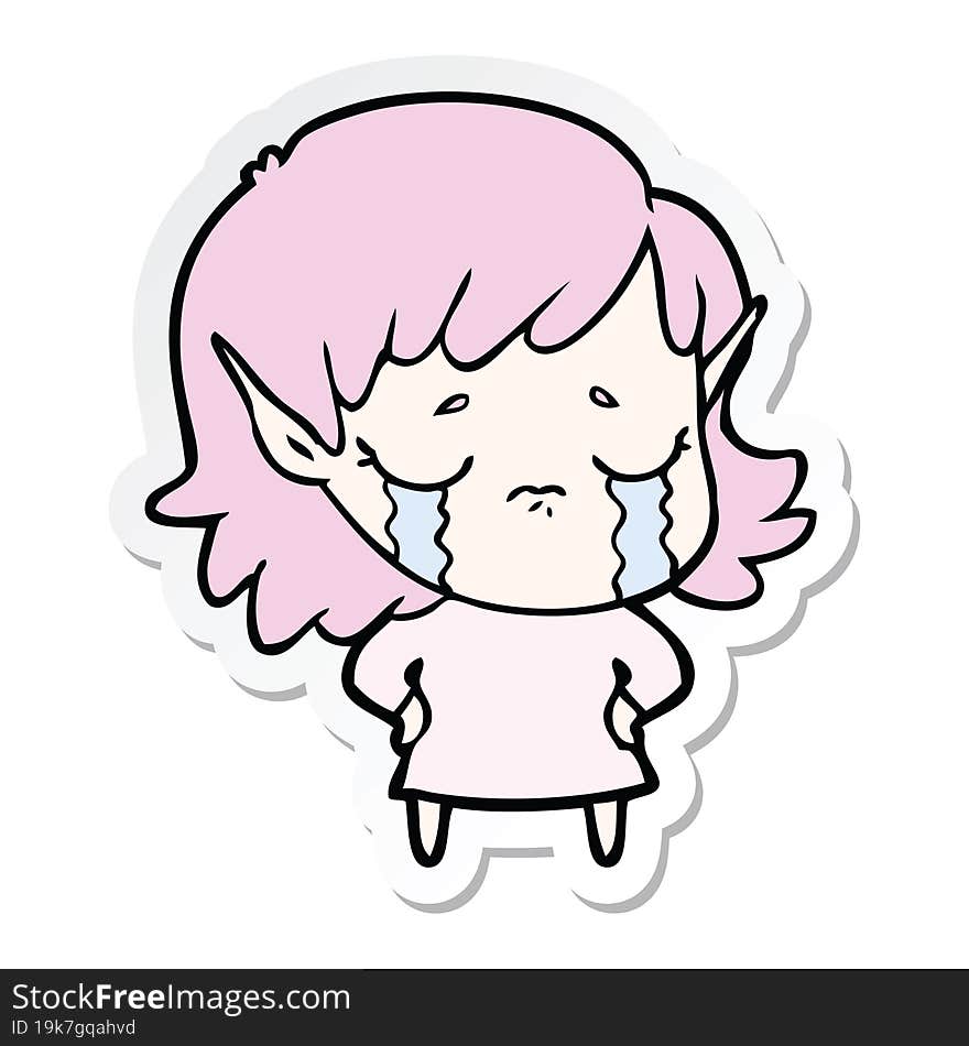 sticker of a cartoon crying elf girl