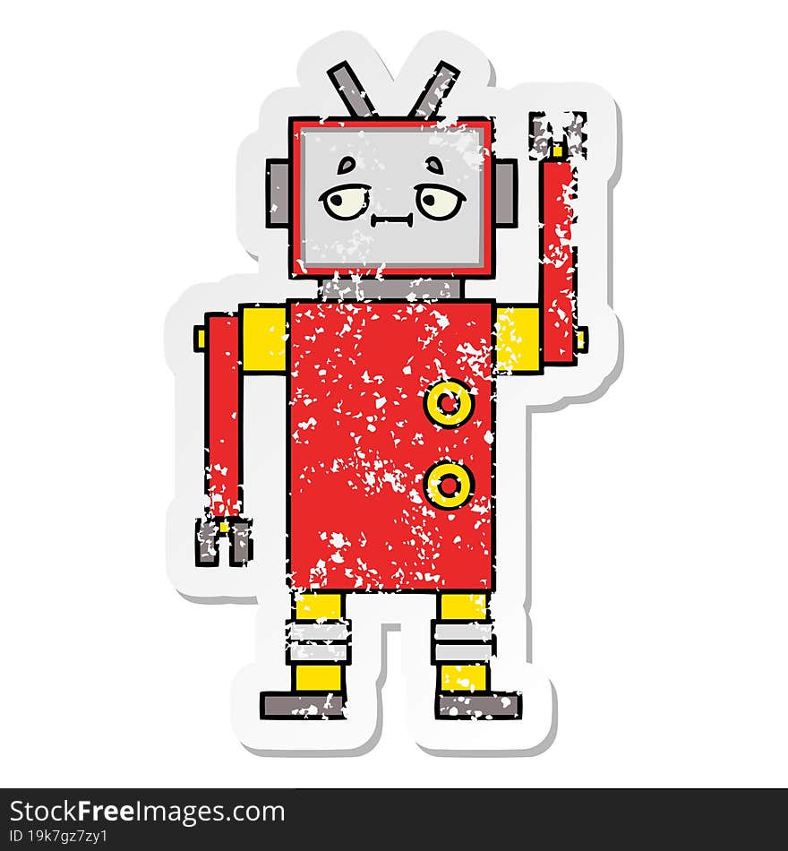 Distressed Sticker Of A Cute Cartoon Robot