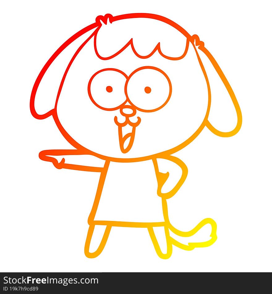 warm gradient line drawing of a cute cartoon dog