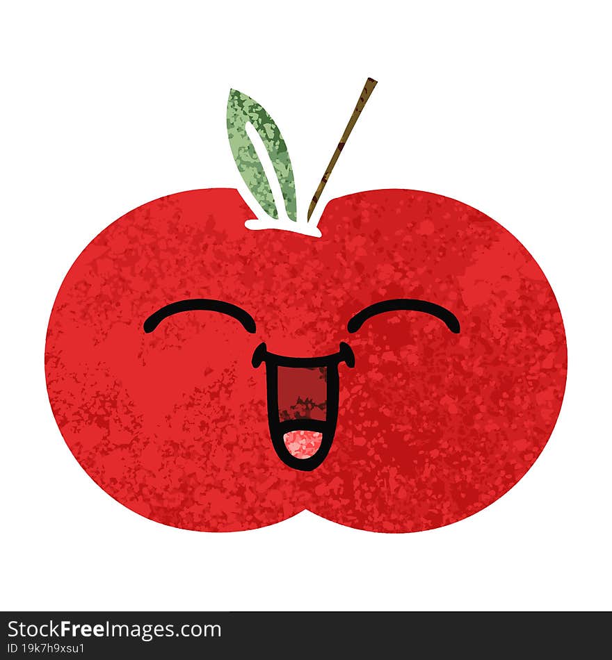 retro illustration style cartoon red apple