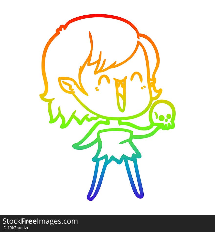 Rainbow Gradient Line Drawing Cute Cartoon Happy Vampire Girl