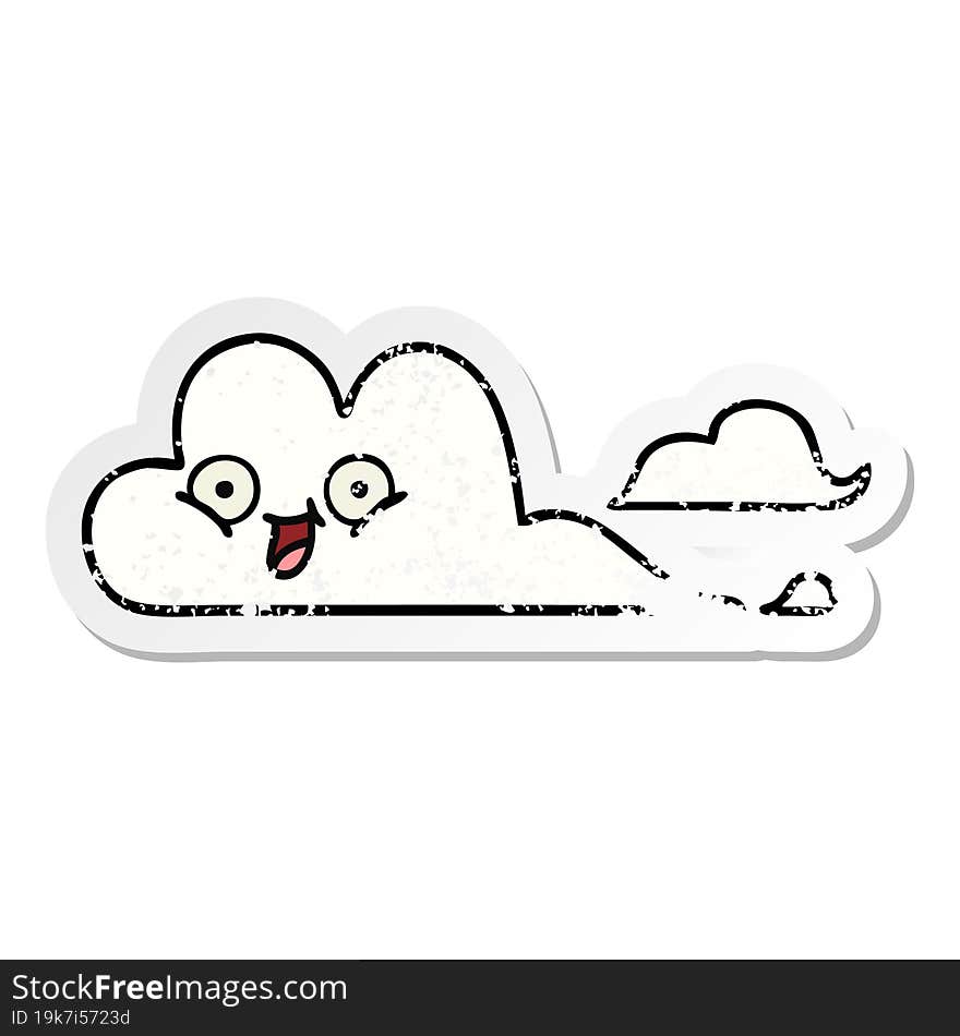 distressed sticker of a cute cartoon happy cloud