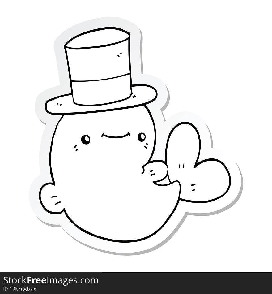 Sticker Of A Cute Cartoon Whale Wearing Top Hat