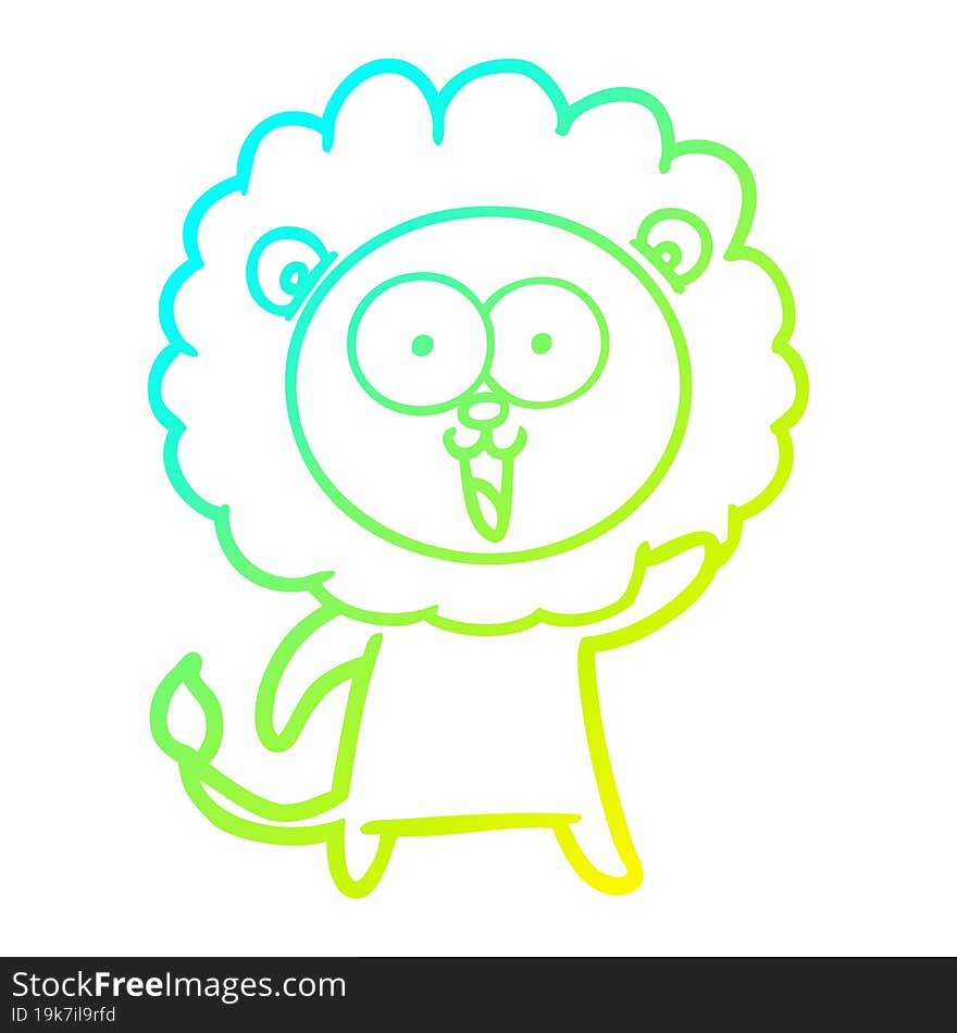 cold gradient line drawing of a happy cartoon lion