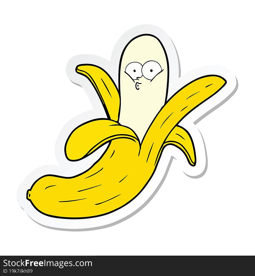 sticker of a cartoon banana with face