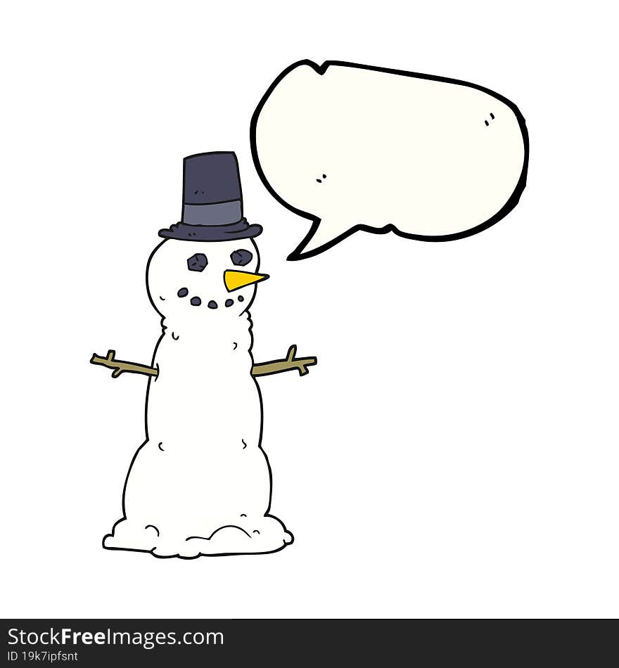 Speech Bubble Cartoon Snowman In Top Hat