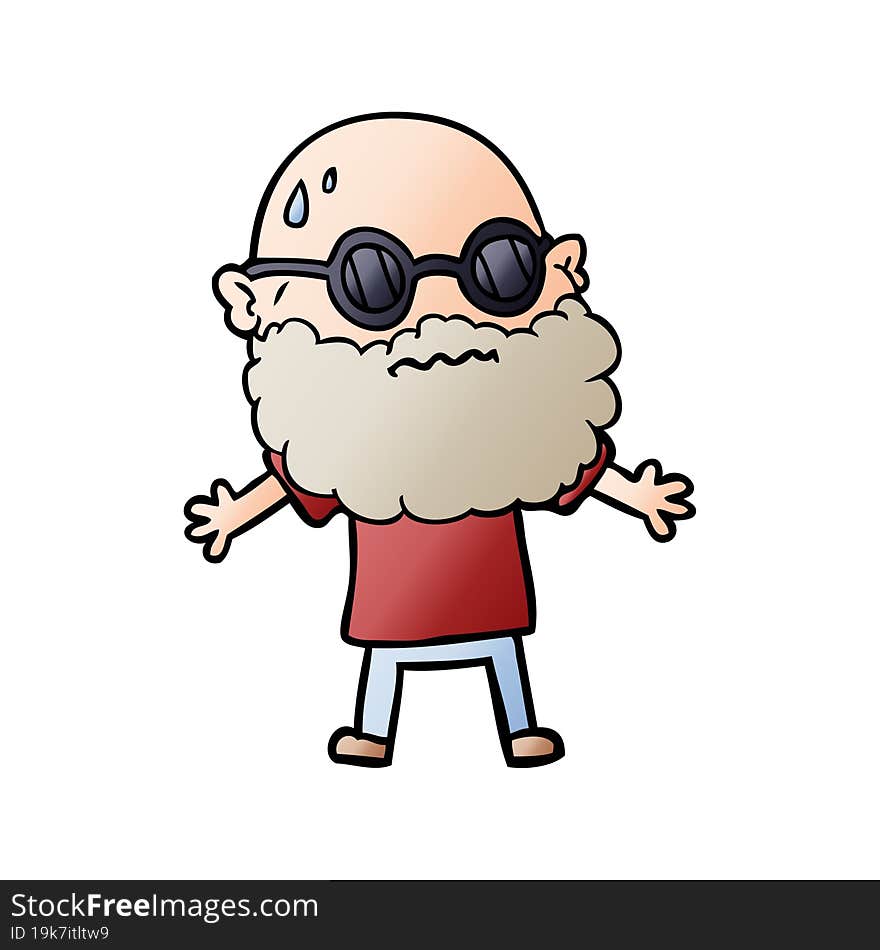 cartoon worried man with beard and sunglasses. cartoon worried man with beard and sunglasses