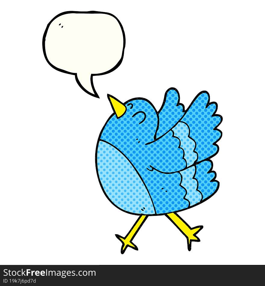 freehand drawn comic book speech bubble cartoon happy bird