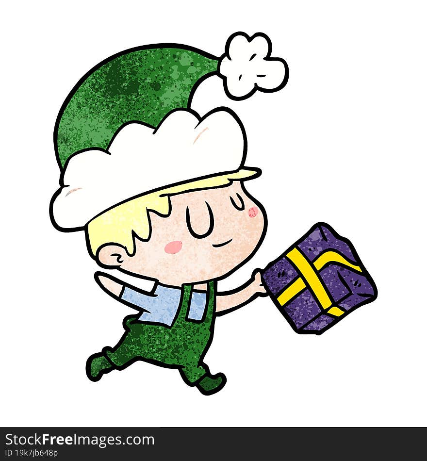 cartoon happy christmas elf with present. cartoon happy christmas elf with present