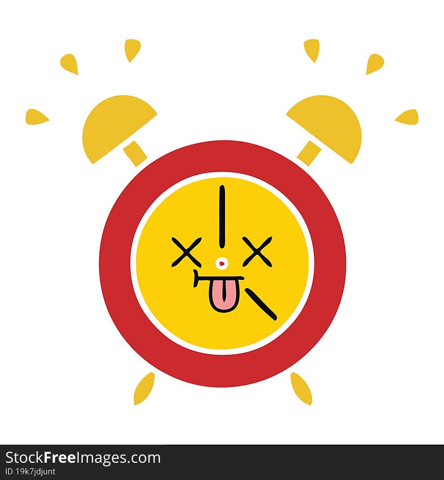 flat color retro cartoon alarm clock