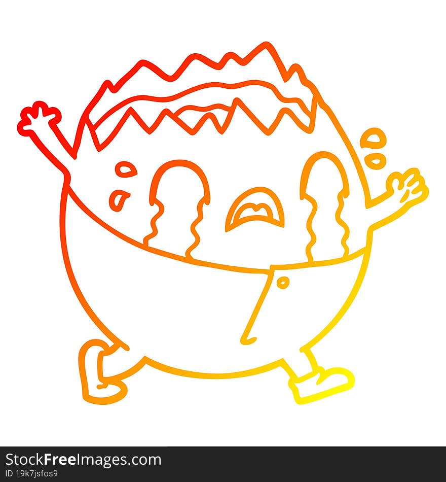 warm gradient line drawing of a humpty dumpty cartoon egg man crying