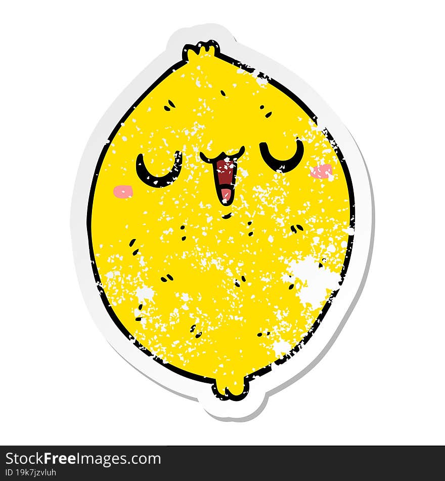 distressed sticker of a cartoon happy lemon