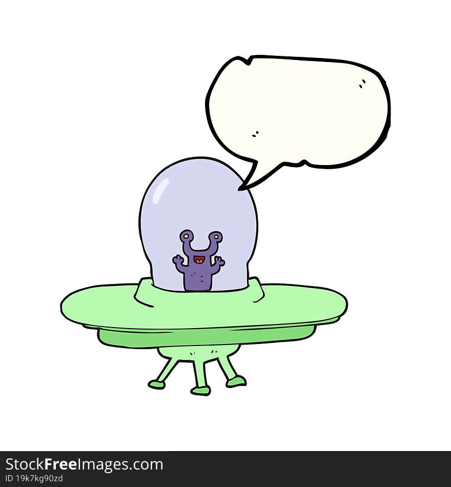 Speech Bubble Cartoon Alien Spaceship