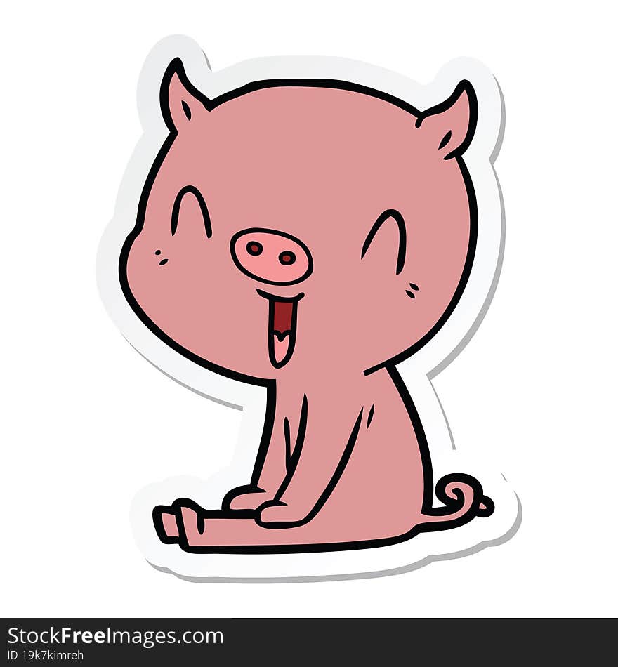 sticker of a happy cartoon pig sitting