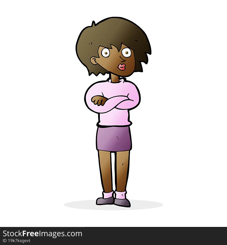 cartoon woman with crossed arms