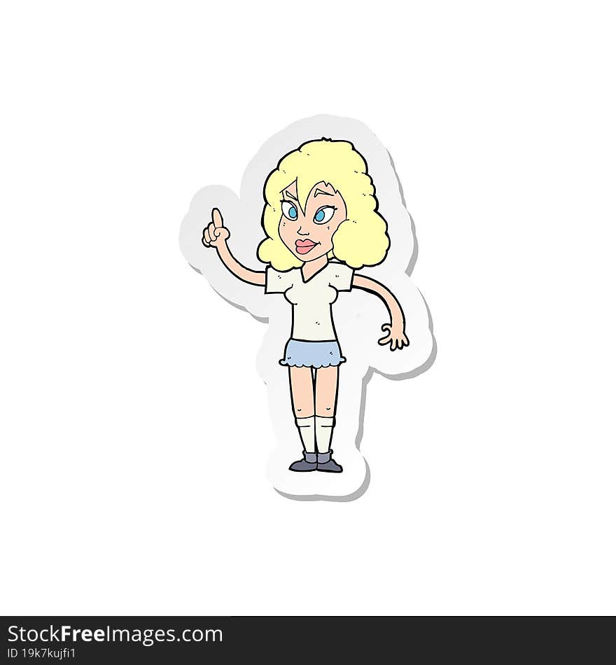 sticker of a cartoon pretty woman with idea