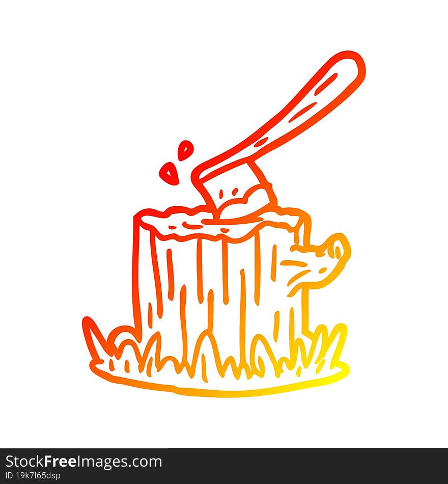 Warm Gradient Line Drawing Axe Stuck In Tree Stump