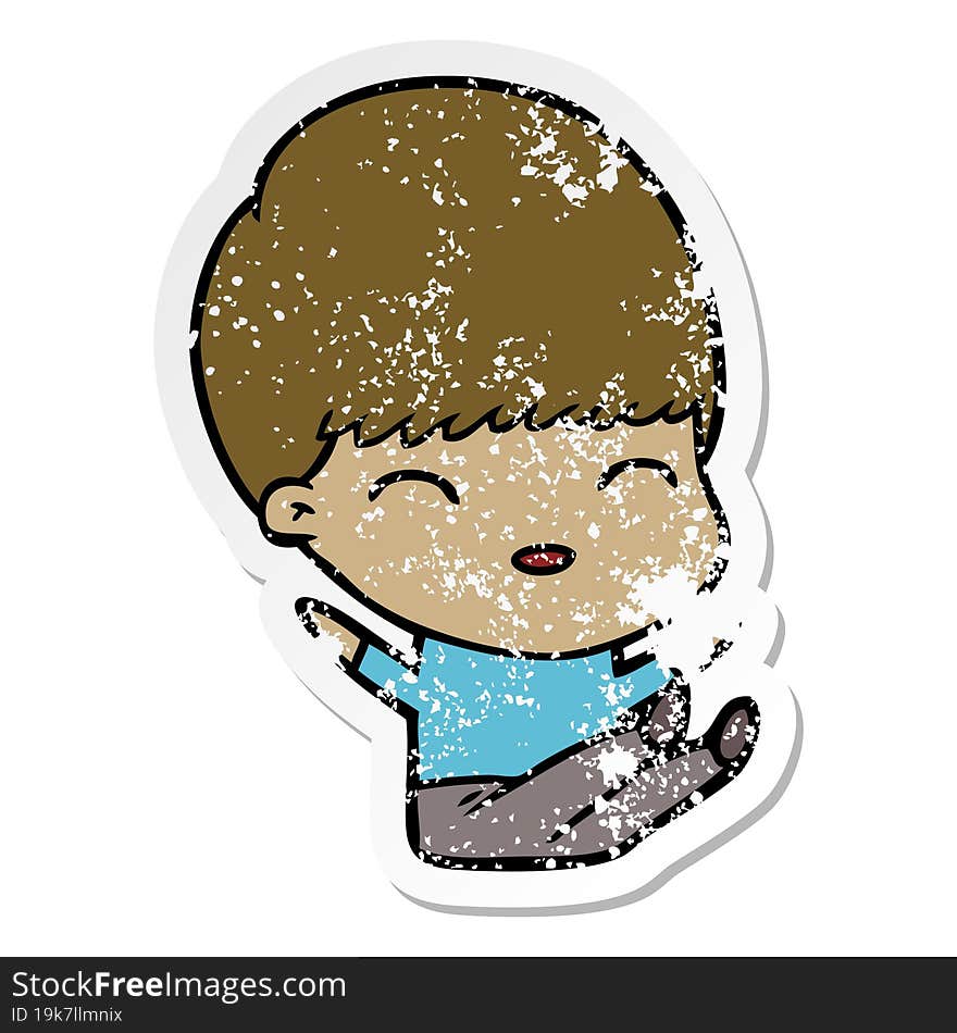 distressed sticker of a happy cartoon boy