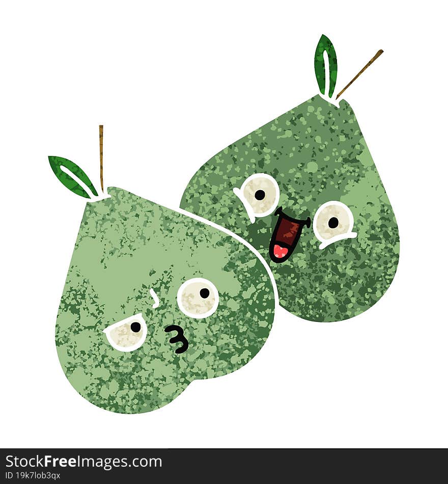 retro illustration style cartoon green pears