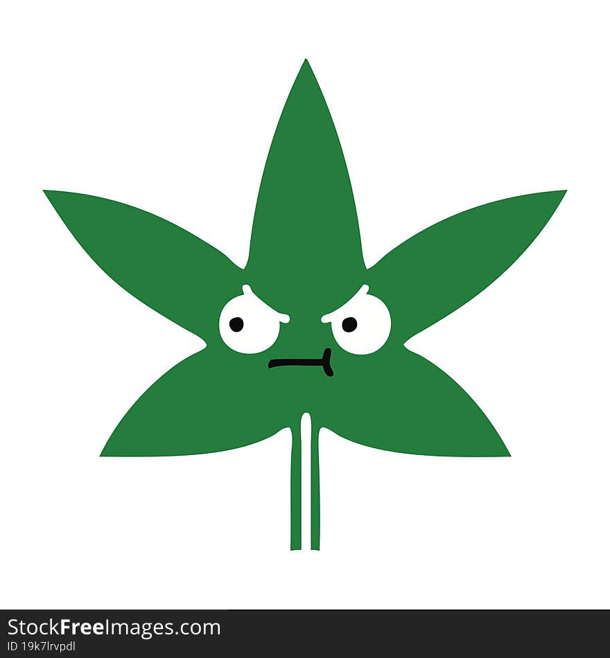 flat color retro cartoon marijuana leaf