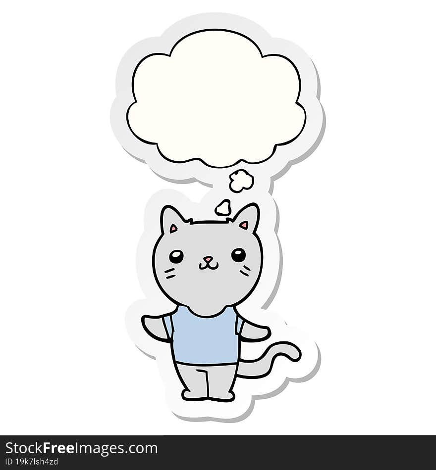 cartoon cat with thought bubble as a printed sticker