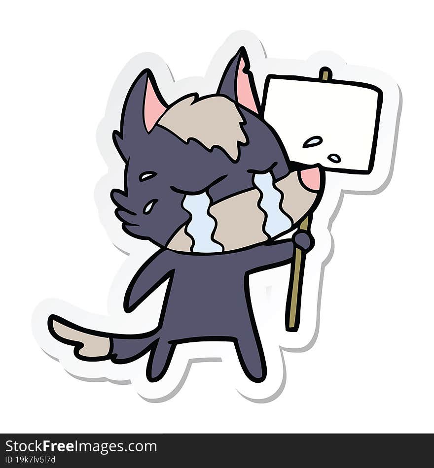 sticker of a cartoon crying wolf