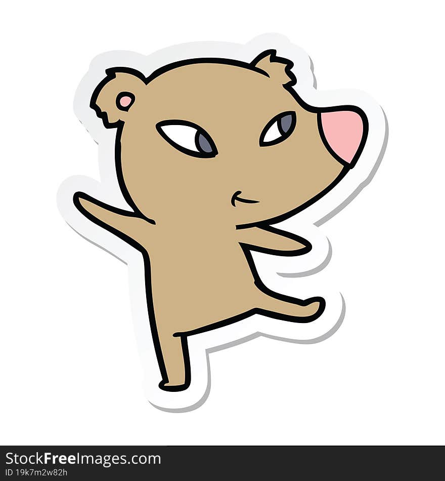 sticker of a cute cartoon bear dancing