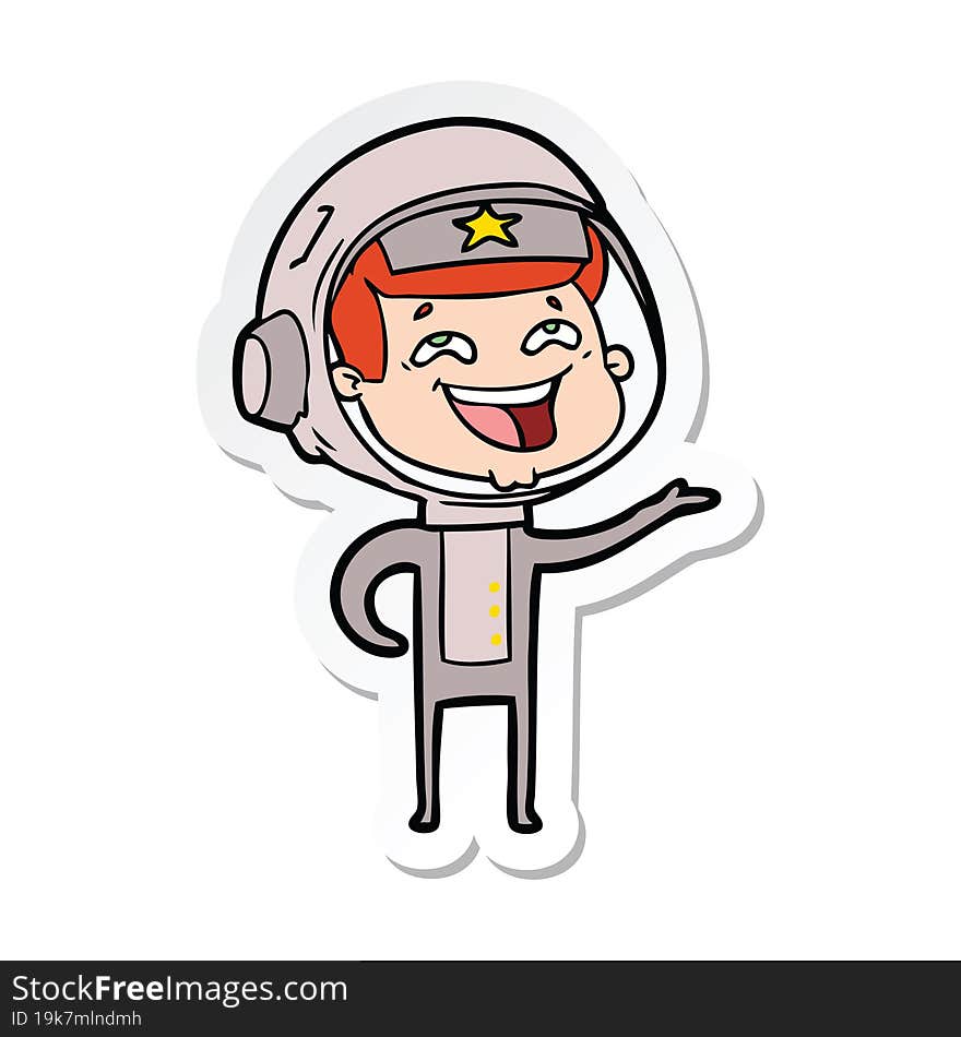 sticker of a cartoon laughing astronaut