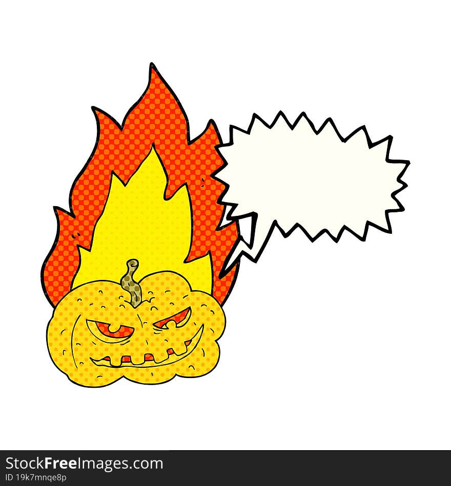 comic book speech bubble cartoon flaming halloween pumpkin