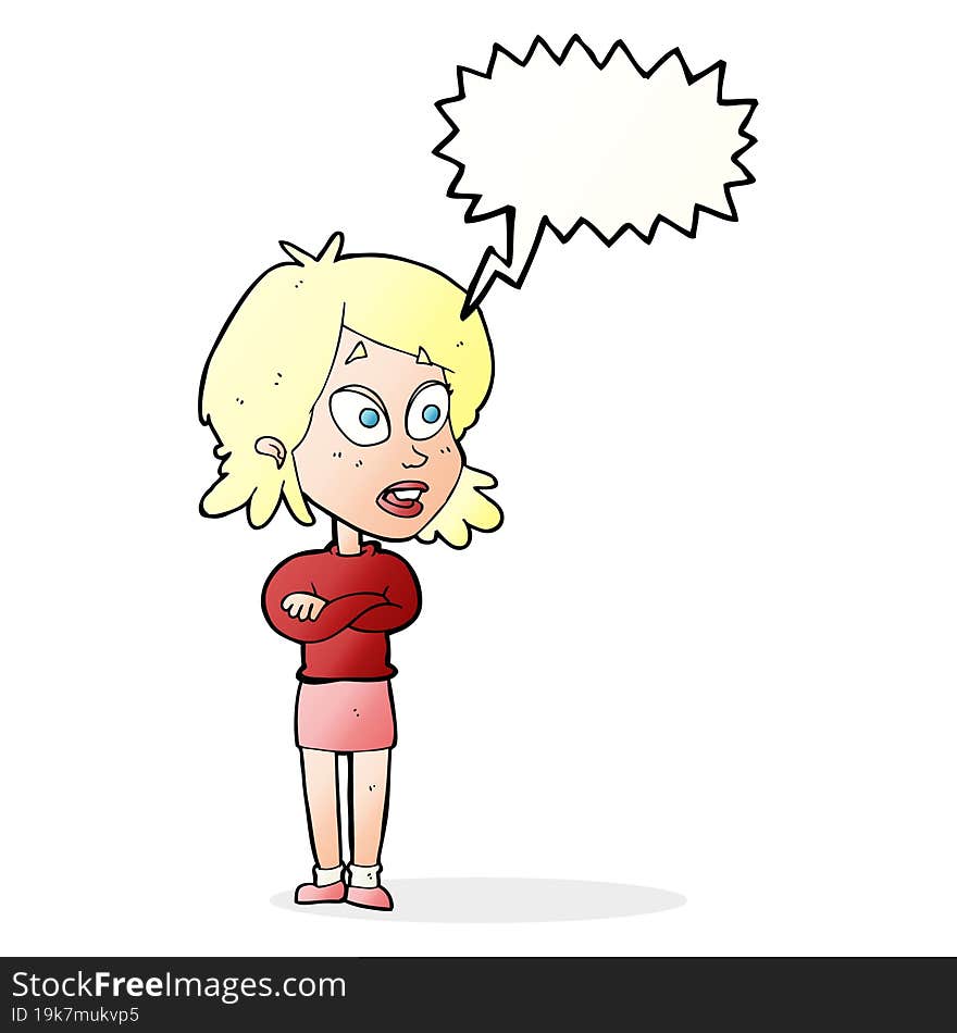 cartoon surprised woman with speech bubble