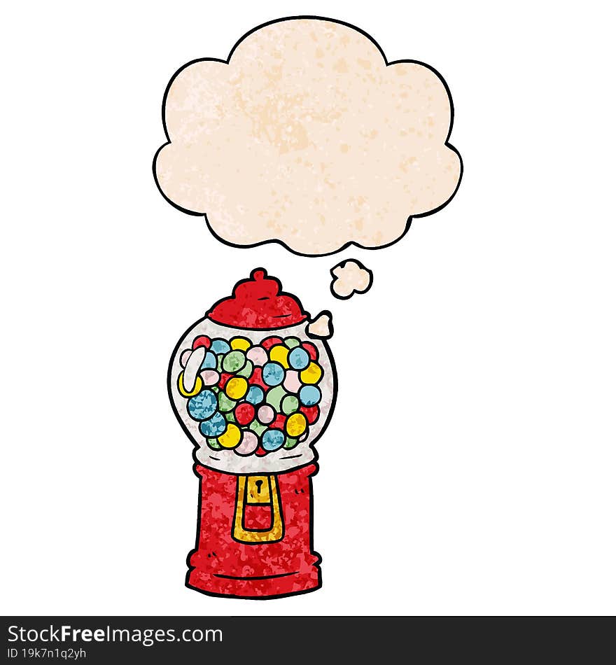 cartoon gumball machine and thought bubble in grunge texture pattern style