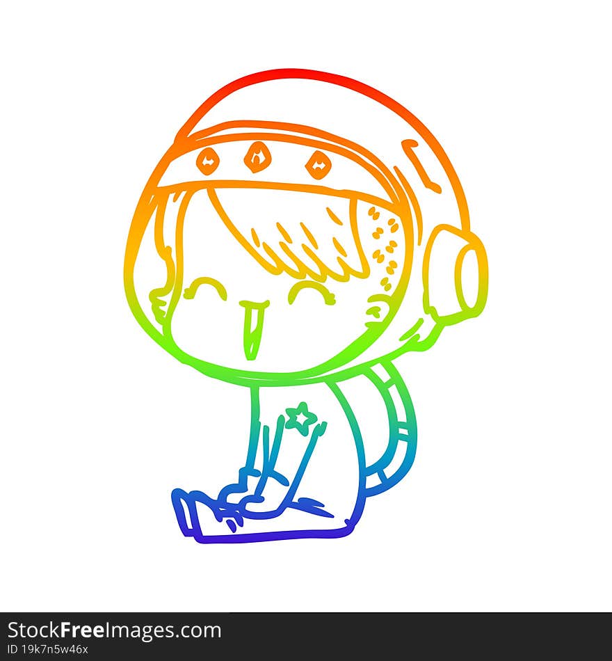 rainbow gradient line drawing happy cartoon space girl