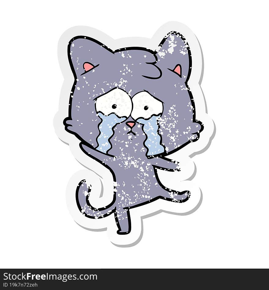 distressed sticker of a cartoon crying cat