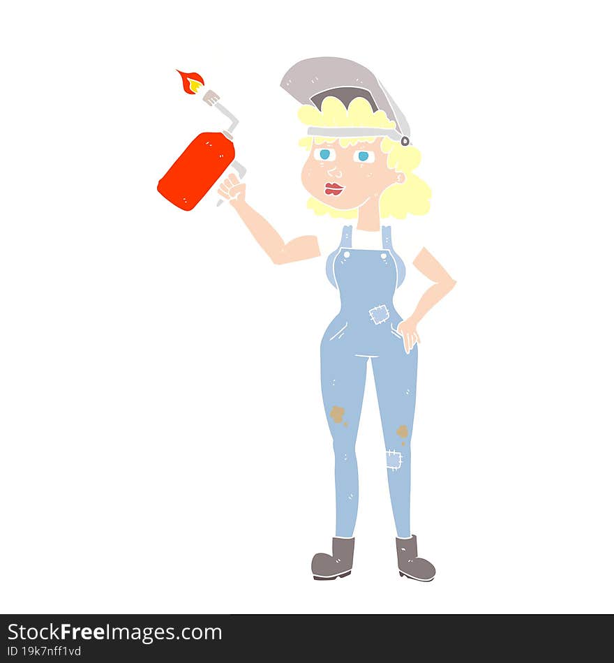 flat color illustration of woman welding. flat color illustration of woman welding