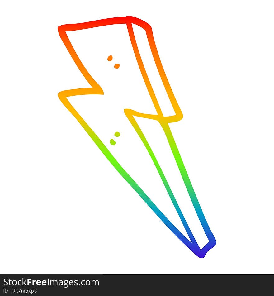 rainbow gradient line drawing of a cartoon lightning bolt